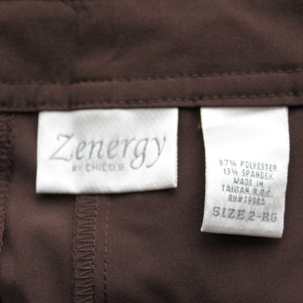 Share Zenergy by Chicos Brown Animal Print Jacket Brown Pants Outfit Set 2 Reg - Picture 8 of 8